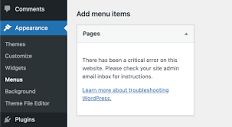 wp admin - Critical Error when editing menu - WordPress ...