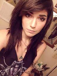 Dark Brown Side Swept Bangs Medium Length Hair Leda Muir Ledamonsterbunny Scene Haircuts Medium Scene Hair Hair Lengths