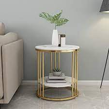 Njyt Coffee Side Tables White Marble Tabletop Gold Metal Iron Legs Beside Sofa End Table Fo Dining Table Sizes Living Room Side Table Coffee Table For Balcony