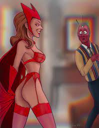 1boy 1girls barely clothed before sex clothed disney+ elizabeth  olsen female funny lingerie male marvel marvel cinematic universe marvel  comics red scarlet witch sean willets seductive straight vision wanda