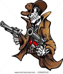 Skeleton Cowboy With Skull And Hat Aiming Guns By Chromaco Via Shutterstock Cartoon Character Tattoos Skull Illustration Art
