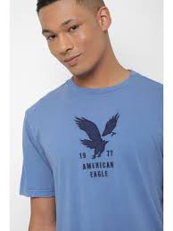 Buy American Eagle Men Blue Super Soft Dip-Dye Logo Graphic T-Shirt Online