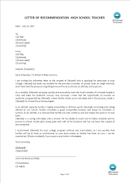 High School Teacher Recommendation Letter For Student Entering College Templates At Allbusinesstemplates Com