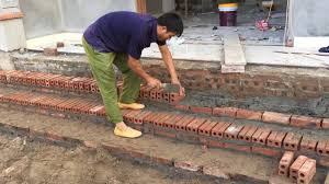 Exposed concrete aggregate is commonly used as decorative concrete. Process Construction A Brick Step Exactly Install Step Porch With Brick And Cement Easy Youtube