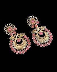 Marvelous Carnation Pink And Golden Earrings Voylla Fashions