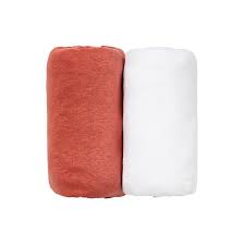Grands rabats de 17 cm. Lot De Deux Draps Housse Blanc Terracotta 70x140 Cm Pour Lit Bebe