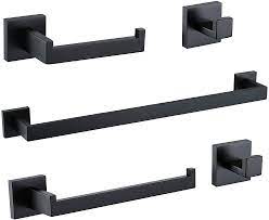 No worries—standing towel racks allow you to store your linens and get back your security deposit. Amazon Com Turs Matte Black 5 Piece Bathroom Hardware Set Towel Bar Set Hand Towel Holder Toilet Paper Holder And 2 Towel Hooks Stainless Steel Wall Mounted Q7bk P5 Kitchen Dining