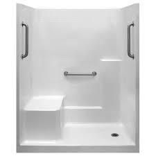 Ella Classic 33 In X 60 In X 77 In 1 Piece Low Threshold Shower Stall In White Grab Bars Lhs Molded Seat Right Drain 6032shlwhtpkg1 The Home Depot Shower Stall Accessible Shower Shower Kits