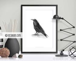 Black And White Raven Drawing Black Raven Print Raven Poster Black White Raven Drawing Black Bird Black Crow Wall Decor Digital Art Decor Gift Fashion Design Black Bird Print Unique Art Prints