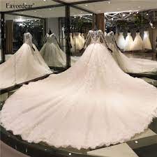 Favordear Luxury 4m Train Wedding Dress Top Vestido De Noiva Cathedral Train Full Sleeve 3d Lace Beade Bridal Ball Gown Top Wedding Dresses Wedding Dress Train