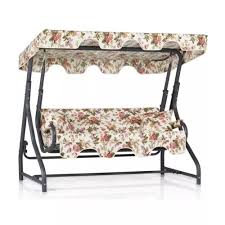 Erinoz Ruta 3 Kisilik Antrasit Beyaz Gullu Minderli Panama Kumas Bahce Balkon Teras Salincak Tekzen