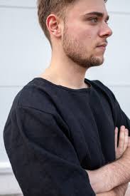 Mens Linen Tshirt, Loose Fit Tshirt, Black Tshirt, Basic Shirt for Men,  Summer Tshirt, Peasant Clothing, Relaxed Tee, Plus Size Clothing