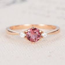 Tourmaline Engagement Ring Pink Rose Gold Three Stone Rubellite Women October Birthstone Wedding Unique Diamond Anniversary Gift Cluster Pink Engagement Ring Tourmaline Engagement Ring Tourmaline Engagement