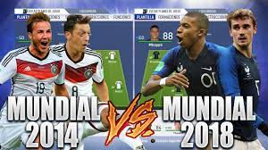 Alemania consiguió la victoria y el pase a semifinales del mundial ante francia en un partido disputado donde los teutones fueron superiores en el trámite general del partido y donde los galos no encontraron la forma de. Equipo Alemania Mundial 2014 Vs Equipo Francia Mundial 2018 Experimentos Fifa 19 Youtube