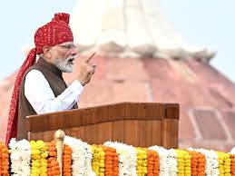 Narendra Modi addressing India during Independence Day celebrations at the Red Fort