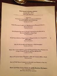 Menu From A 2013 Dinner Of Wild Game And Wine Pairing Wild Game Wild Game Dinner Potato Appetizers
