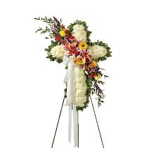 Funeral flowers and their meanings. Solid White Standing Cross With Bright Flower Break Standing Flower Condolence United States