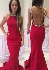 Red Backless Mermaid Evening Dress Red Prom Dress Long Backless Prom Dresses Mermaid Evening Dresses