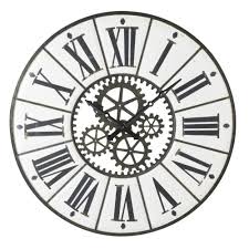 Horloge En Metal Blanc Et Noir Avec Rouages D139 Calvin Maisons Du Monde