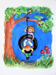 Tire Swing Children At Play 2018 Watercolour By Marjans Art Art For Kids Art Paintings For Sale Family Art