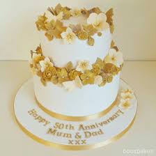 2 Tiered White And Gold 50th Anniversary Cake Wedding Anniversary Cakes 50th Anniversary Cakes 50th Wedding Anniversary Cakes