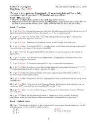 A short summary of this paper. Final Exam Part 1 With Answer Key Genetics Gene 3200 Docsity