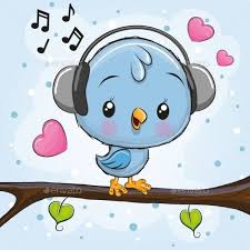 Cute Bird On Branch Drawing Bird With Headphones On A Branch Cute Birds Cartoon Birds Cute Cartoon