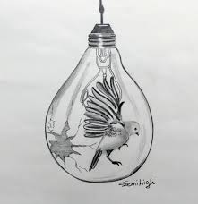 How To Draw A Bird In Light Bulb Pencil Sketch Light Bulb Drawing Bird Drawings 3d Art Drawing