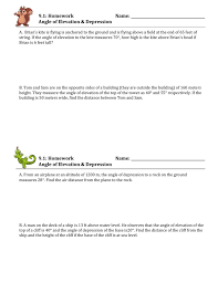 If the angle of elevation to the kite measures 70°, how high is the kite above brian's head? Angle Of Elevation Depression Trig Worksheet 4
