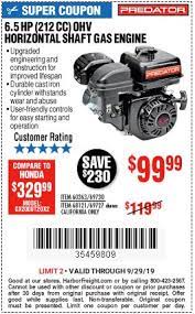 $5 off any pittsburgh pro ratchet. Just 99 99 For A 6 5hp 212cc Ohv Horizontal Shaft Gas Engine Harbor Freight Coupons