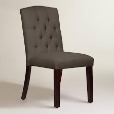 Featuring A Low Profile Arched Back With Hand Tufted Buttons Our Custom Made Dining Chair I Cheap Dining Chairs Fabric Dining Chairs Upholstered Dining Chairs