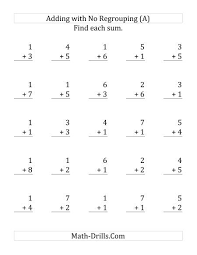 25 Single Digit Addition Questions With No Regrouping Easy Math Worksheets Math Worksheets Simple Math