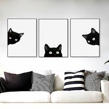 Adorable Black Cat Wall Art Triptych It S So Cute Cat Wall Art Frames For Canvas Paintings Wall Art Pictures