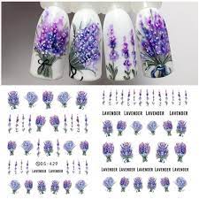 1 Sheet Lavender Flower Nail Water Decals Purple Blooming Flower Sakura Daisy Flower Colorful Simple Nail Art Designs Beautiful Nail Designs Cute Nail Designs