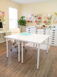 Craft rooms deserve a bold hand with color and glamour, so extend the accent shade you've chosen throughout the space onto your organization tools. Craft Room Makeover Organization Ideas Design Eat Repeat