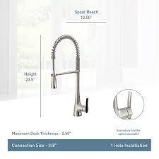 For additional details, visit solutions.moen.com and select the type you are repairing. Moen S5235srs Sinema One Handle Pre Rinse High Arc Spring Pulldown Kitchen Faucet Spot Resist Stainless Kitchenfaucets Com
