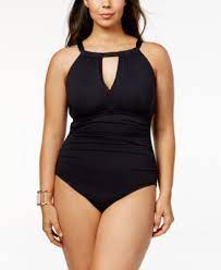 Plus Size Tummy Control High Neck Keyhole One Piece Swimsuit Macys Com Plus Size Swimwear Women S Plus Size Swimwear Plus Size Bikini