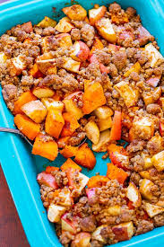 Roasted Sweet Potato And Apple Casserole Averie Cooks Recipe In 2020 Salad With Sweet Potato Sweet Potato And Apple Herb Roasted Potatoes