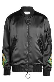 Black And White Satin Bomber Jacket Off White Tiger Embroidered Bomber Jacket In Black Modesens Embroidered Bomber Jacket Jackets Black Bomber Jacket