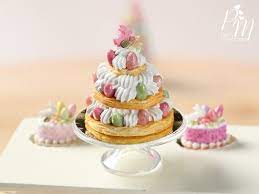 easter triple layered st honore miniature food in 12th scale for dollhouse miniature food mini pastries food