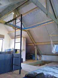 This Ceiling Hammock Is A Bit Similar To What We Will Build In The Kids Room The Way Up And Down Has To Be More Attic Rooms Attic Bedroom Closet Small