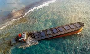 grounded carrier off mauritius breaks apart risking ecological disaster mauritius cargo shipping oil spill