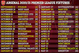 The fixtures have been released and the schedule for all the english league matches 2020/21 are listed below, week by week and according to each game day. Arsenal S All 2020 21 Season Premier League Fixtures From September 12 May 23