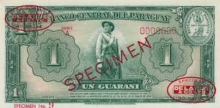 The guaraní was divided into 100 céntimos but, because of inflation, céntimos are no longer in use. Realbanknotes Com Paraguay P185s 1 Guarani From 1952