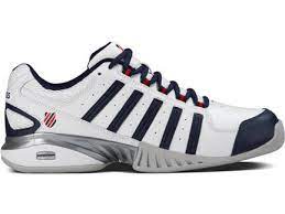 Tennisschuhe und schuhe für die halle haben helle sohlen, damit sie keine dunklen streifen auf dem boden hinterlassen. Tennisshop Tennisseite Tp24 K Swiss Herren Receiver Weiss Navyblau Rot Carpet Indoor Teppich Tennisschuhe Halle