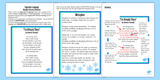 A simile compares one thing to another using like or as. Y5 6 Figurative Language Worksheet Metaphor Reference Sheet