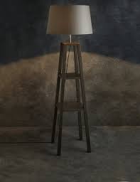 Black tripod wooden floor lamp nautical chrome searchlight industrial spot light. Theo Grey Wood Shelves Floor Lamp M S