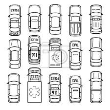 Autos Draufsicht Dunne Linie Vektor Icons Set Von Modellauto Fototapete Fototapeten Lkw 911 Wahlen Krankenwagen Myloview De