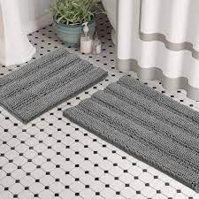 Plush bath mats & shower rugs. Amazon Com Set Of 2 Bathroom Rugs And Bath Mats By Zebrux 20x30 15x23 Set Extra Soft And Absorbent Striped Bath Rugs Set For Indoor Kitchen Rug Light Grey Kitchen Dining