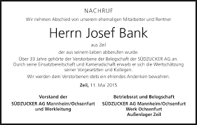 Johann was born on august 29 1818, in wittental, stegen, freiburg, baden, deutschland. Josef Bank Traueranzeige Trauer Infranken De